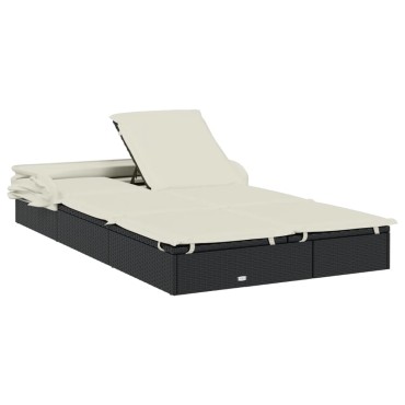 vidaXL Ξαπλώστρα 2 Ατόμων Πτυσ. Οροφή Μαύρη 213x118x97cm Συνθ. Ρατάν 1 τεμ.