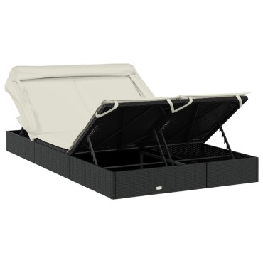 vidaXL Ξαπλώστρα 2 Ατόμων Πτυσ. Οροφή Μαύρη 213x118x97cm Συνθ. Ρατάν 1 τεμ.