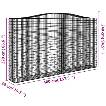 vidaXL Συρματοκιβώτια Τοξωτά 4 τεμ. 400x50x220/240 εκ. Γαλβαν. Ατσάλι