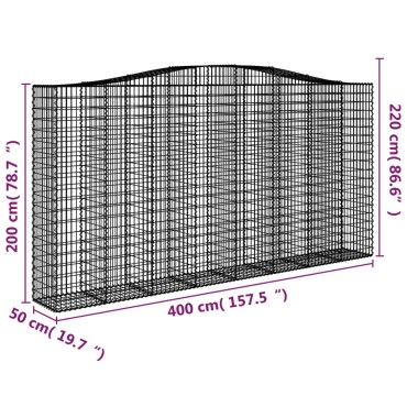 vidaXL Συρματοκιβώτια Τοξωτά 5 τεμ. 400x50x200/220 εκ. Γαλβαν. Ατσάλι
