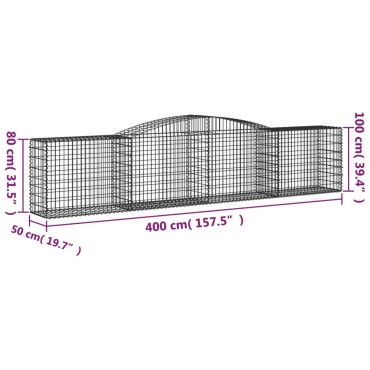 vidaXL Συρματοκιβώτια Τοξωτά 25 τεμ. 400x50x80/100 εκ. Γαλβαν. Ατσάλι