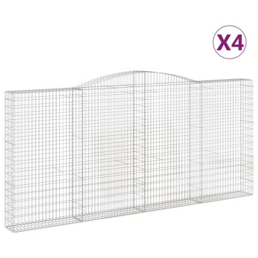 vidaXL Συρματοκιβώτια Τοξωτά 4 τεμ. 400x30x180/200 εκ. Γαλβαν. Ατσάλι