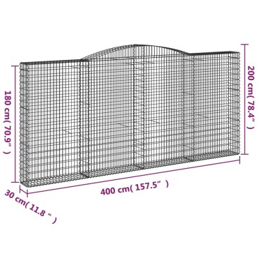 vidaXL Συρματοκιβώτια Τοξωτά 4 τεμ. 400x30x180/200 εκ. Γαλβαν. Ατσάλι