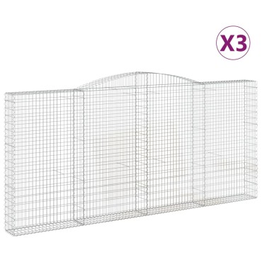 vidaXL Συρματοκιβώτια Τοξωτά 3 τεμ. 400x30x180/200 εκ. Γαλβαν. Ατσάλι