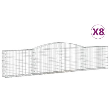 vidaXL Συρματοκιβώτια Τοξωτά 8 τεμ. 400x30x80/100 εκ. Γαλβαν. Ατσάλι