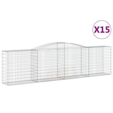vidaXL Συρματοκιβώτια Τοξωτά 15 τεμ. 400x50x100/120 εκ. Γαλβαν. Ατσάλι