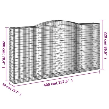 vidaXL Συρματοκιβώτια Τοξωτά 3 τεμ. 400x50x200/220 εκ. Γαλβαν. Ατσάλι