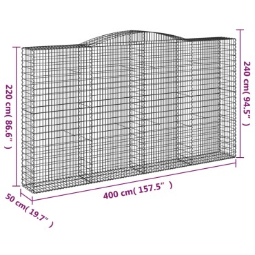vidaXL Συρματοκιβώτια Τοξωτά 4 τεμ. 400x50x220/240 εκ. Γαλβαν. Ατσάλι