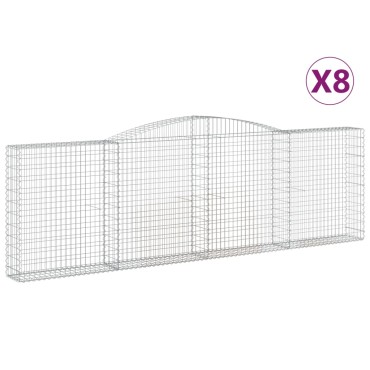 vidaXL Συρματοκιβώτια Τοξωτά 8 τεμ. 400x30x120/140 εκ. Γαλβαν. Ατσάλι