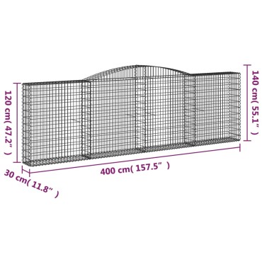 vidaXL Συρματοκιβώτια Τοξωτά 8 τεμ. 400x30x120/140 εκ. Γαλβαν. Ατσάλι