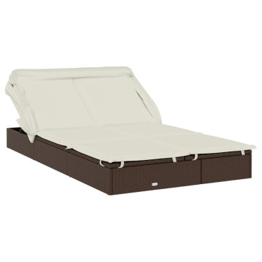 vidaXL Ξαπλώστρα 2 Ατόμων Πτυσ. Οροφή Καφέ 213x118x97cm Συνθ. Ρατάν 1 τεμ.
