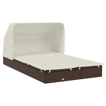 vidaXL Ξαπλώστρα 2 Ατόμων Πτυσ. Οροφή Καφέ 213x118x97cm Συνθ. Ρατάν 1 τεμ.