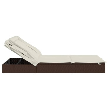 vidaXL Ξαπλώστρα 2 Ατόμων Πτυσ. Οροφή Καφέ 213x118x97cm Συνθ. Ρατάν 1 τεμ.