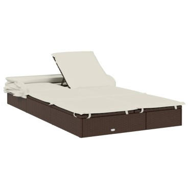 vidaXL Ξαπλώστρα 2 Ατόμων Πτυσ. Οροφή Καφέ 213x118x97cm Συνθ. Ρατάν 1 τεμ.