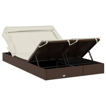 vidaXL Ξαπλώστρα 2 Ατόμων Πτυσ. Οροφή Καφέ 213x118x97cm Συνθ. Ρατάν 1 τεμ.