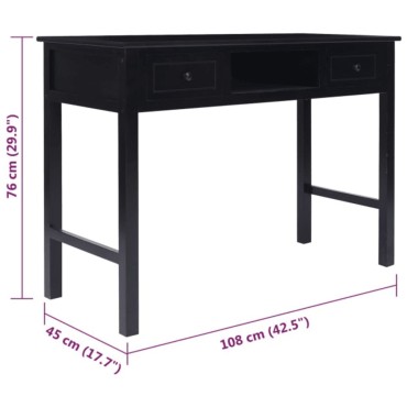 vidaXL Γραφείο Μαύρο 108x45x76cm από Μασίφ Ξύλο Παυλώνιας 1 τεμ.