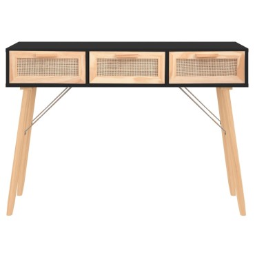 vidaXL Τραπέζι Κονσόλα Μαύρο 105x30x75cm Μασίφ Πεύκο & Φυσικό Ρατάν 1 τεμ.