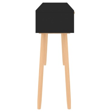 vidaXL Τραπέζι Κονσόλα Μαύρο 105x30x75cm Μασίφ Πεύκο & Φυσικό Ρατάν 1 τεμ.