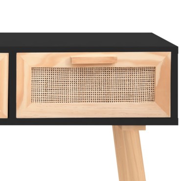 vidaXL Τραπέζι Κονσόλα Μαύρο 105x30x75cm Μασίφ Πεύκο & Φυσικό Ρατάν 1 τεμ.