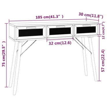vidaXL Τραπέζι Κονσόλα Μαύρο 105x30x75cm Μασίφ Πεύκο & Φυσικό Ρατάν 1 τεμ.