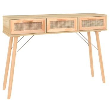 vidaXL Τραπέζι Κονσόλα Καφέ 105x30x75cm Μασίφ Πεύκο & Φυσικό Ρατάν 1 τεμ.