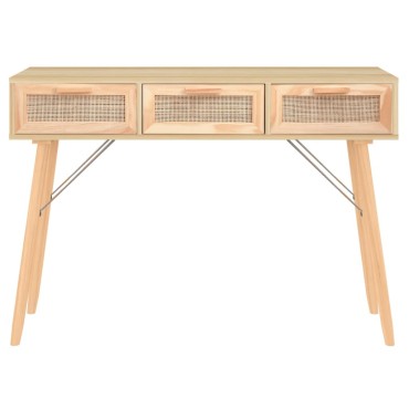 vidaXL Τραπέζι Κονσόλα Καφέ 105x30x75cm Μασίφ Πεύκο & Φυσικό Ρατάν 1 τεμ.