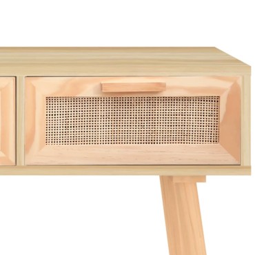 vidaXL Τραπέζι Κονσόλα Καφέ 105x30x75cm Μασίφ Πεύκο & Φυσικό Ρατάν 1 τεμ.