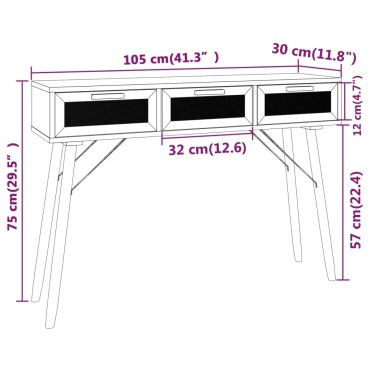 vidaXL Τραπέζι Κονσόλα Καφέ 105x30x75cm Μασίφ Πεύκο & Φυσικό Ρατάν 1 τεμ.