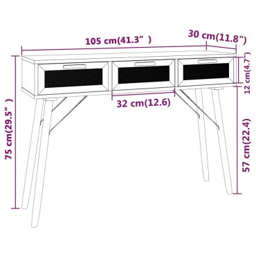 vidaXL Τραπέζι Κονσόλα Καφέ 105x30x75cm Μασίφ Πεύκο & Φυσικό Ρατάν 1 τεμ.