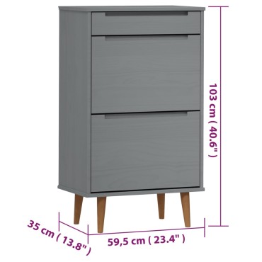 vidaXL Παπουτσοθήκη MOLDE Γκρι 59,5x35x103cm από Μασίφ Ξύλο Πεύκου