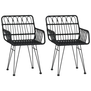 vidaXL Καρέκλες Κήπου 2 τεμ. Μαύρες 56x64x80cm Ρατάν Πολυαιθυλενίου