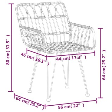 vidaXL Καρέκλες Κήπου 2 τεμ. Μαύρες 56x64x80cm Ρατάν Πολυαιθυλενίου