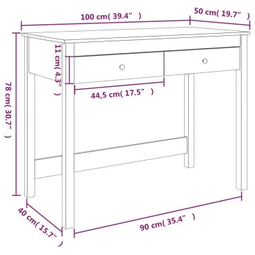 vidaXL Γραφείο με Συρτάρια Καφέ Μελί 100x50x78cm Μασίφ Ξύλο Πεύκου 1 τεμ.