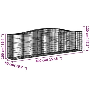 vidaXL Συρματοκιβώτια Τοξωτά 15 τεμ. 400x50x100/120 εκ. Γαλβαν. Ατσάλι
