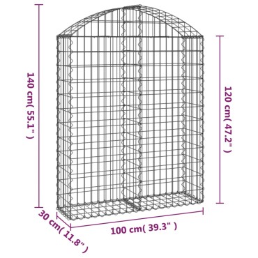 vidaXL Συρματοκιβώτιο Τοξωτό 100x30x120/140εκ. από Γαλβανισμένο Χάλυβα