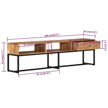vidaXL Έπιπλο Τηλεόρασης 160x30x45cm από Μασίφ Ξύλο Ακακίας
