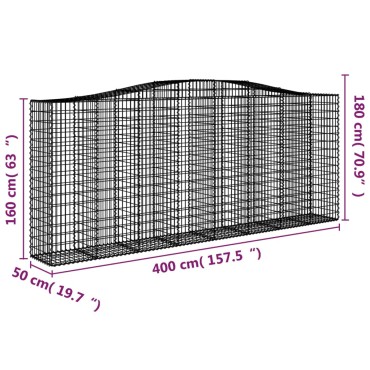 vidaXL Συρματοκιβώτια Τοξωτά 9 τεμ. 400x50x160/180 εκ. Γαλβαν. Ατσάλι