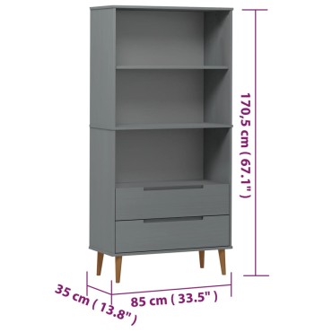 vidaXL Βιβλιοθήκη MOLDE Γκρι 85x35x170,5cm από Μασίφ Ξύλο Πεύκου 1 τεμ.