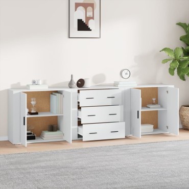 vidaXL Ντουλάπι 3 τεμ. Λευκό Επεξεργασμένο Ξύλο 80x33x70cm