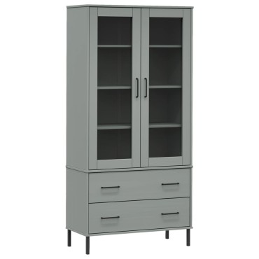 vidaXL Βιβλιοθήκη OSLO Γκρι 85x35x172,5cm Μασίφ Ξύλο με Μεταλ. Πόδια 1 τεμ.