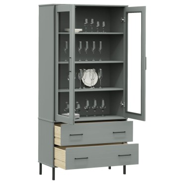 vidaXL Βιβλιοθήκη OSLO Γκρι 85x35x172,5cm Μασίφ Ξύλο με Μεταλ. Πόδια 1 τεμ.