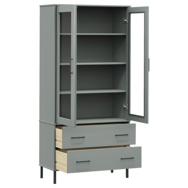 vidaXL Βιβλιοθήκη OSLO Γκρι 85x35x172,5cm Μασίφ Ξύλο με Μεταλ. Πόδια 1 τεμ.