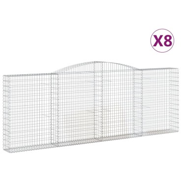 vidaXL Συρματοκιβώτια Τοξωτά 8 τεμ. 400x30x140/160 εκ. Γαλβαν. Ατσάλι