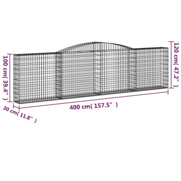 vidaXL Συρματοκιβώτια Τοξωτά 25 τεμ. 400x30x100/120 εκ. Γαλβαν. Ατσάλι