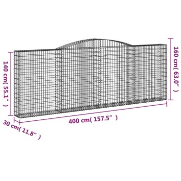 vidaXL Συρματοκιβώτια Τοξωτά 9 τεμ. 400x30x140/160 εκ. Γαλβαν. Ατσάλι