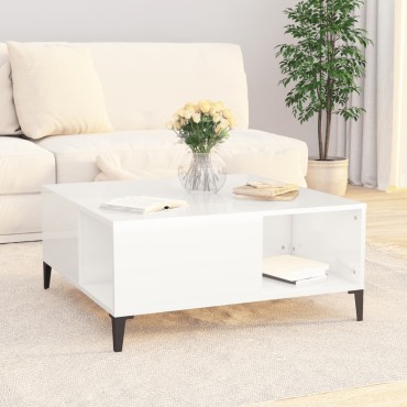 vidaXL Τραπεζάκι Σαλονιού Γυαλ. Λευκό 80x80x36,5cm Επεξεργ. Ξύλο 1 τεμ.