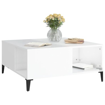vidaXL Τραπεζάκι Σαλονιού Γυαλ. Λευκό 80x80x36,5cm Επεξεργ. Ξύλο 1 τεμ.