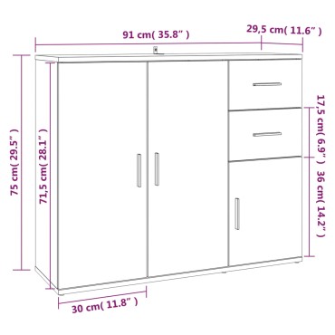 vidaXL Συρταριέρα Sonoma Δρυς 91x29,5x75cm Επεξεργασμένο Ξύλο 1 τεμ.