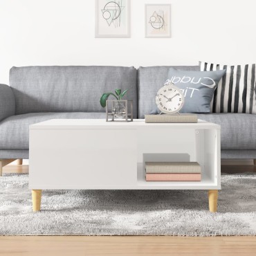 vidaXL Τραπεζάκι Σαλονιού Γυαλ. Λευκό 80x80x36,5cm Επεξεργ. Ξύλο 1 τεμ.