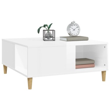 vidaXL Τραπεζάκι Σαλονιού Γυαλ. Λευκό 80x80x36,5cm Επεξεργ. Ξύλο 1 τεμ.